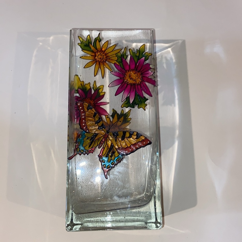 Floral Square Vase with Butterflies
